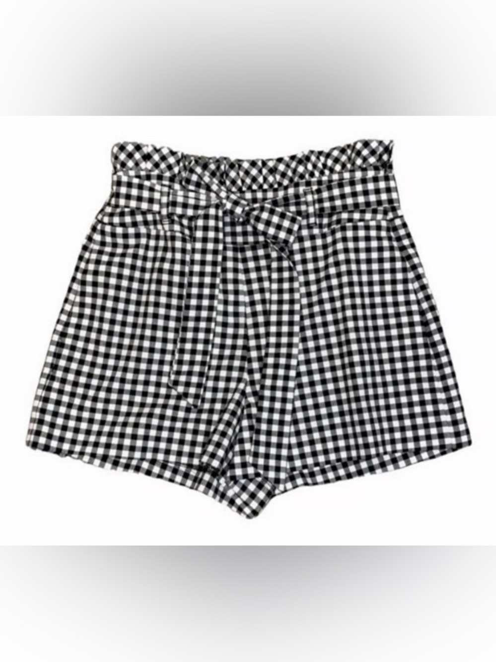 Zara High-Waist Black and White Gingham Paperbag Shorts with Tie